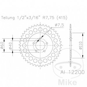 Aluminium rear sprocket JMT 46T, 415 srebrna